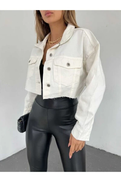 Women's Double Pocket Laser Cut Crop Denim Jacket Zyn-58394 - 3