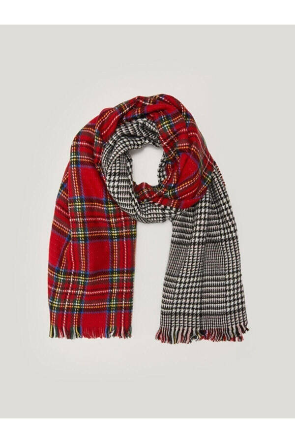 Women's Double-Sided Plaid Red Scarf - 4