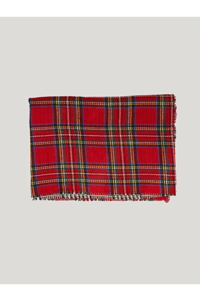 Women's Double-Sided Plaid Red Scarf - 5