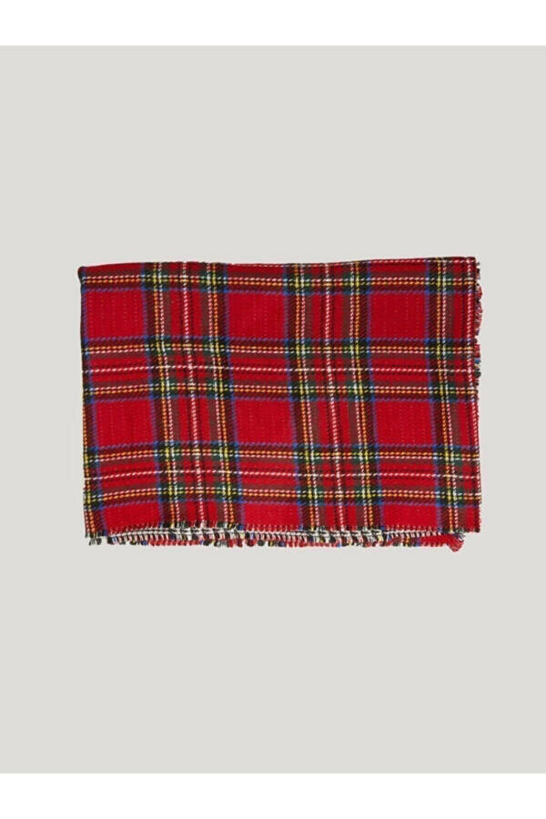 Women's Double-Sided Plaid Red Scarf - 5