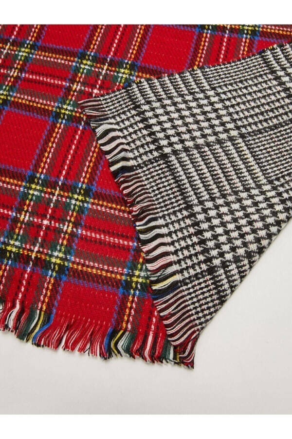 Women's Double-Sided Plaid Red Scarf - 6