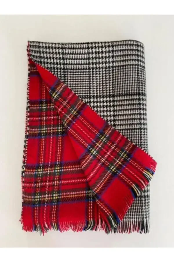 Women's Double-Sided Soft Textured Scarf Red Tartan Pattern - 1