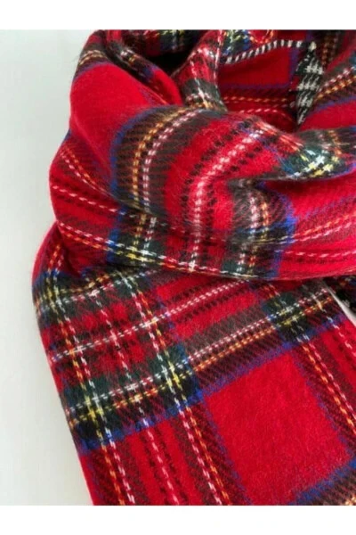 Women's Double-Sided Soft Textured Scarf Red Tartan Pattern - 2
