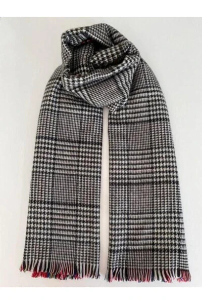 Women's Double-Sided Soft Textured Scarf Red Tartan Pattern - 3