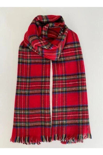 Women's Double-Sided Soft Textured Scarf Red Tartan Pattern - 7