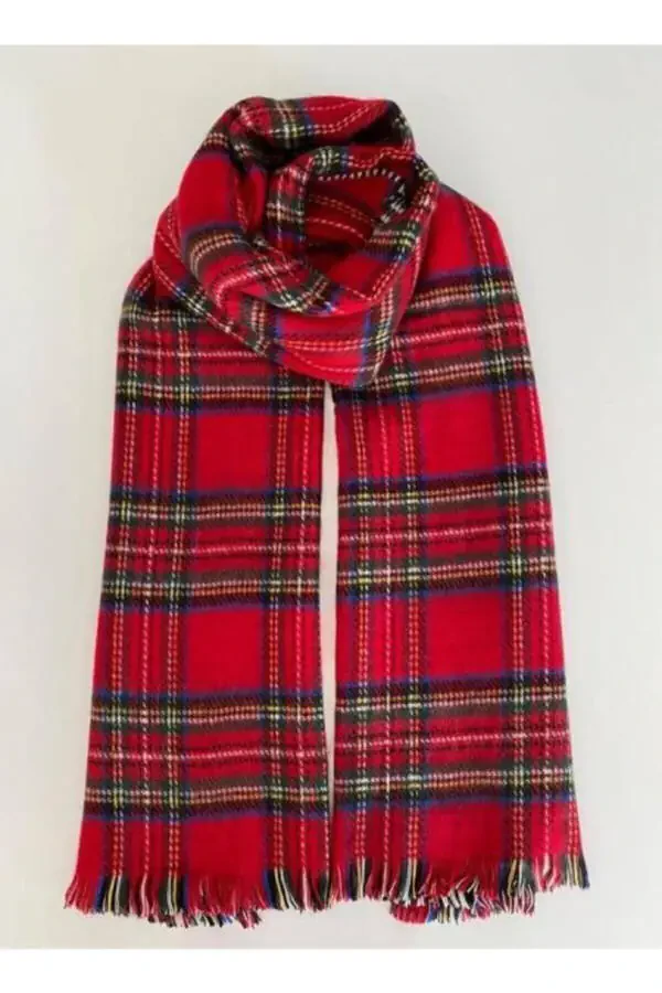 Women's Double-Sided Soft Textured Scarf Red Tartan Pattern - 7