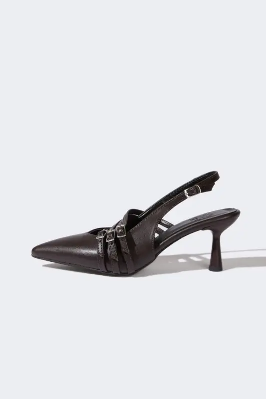 Women's Double Strap High Heel Faux Leather Heeled Sandals-Coffee - 2