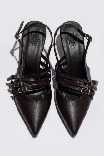 Women's Double Strap High Heel Faux Leather Heeled Sandals-Coffee - 8