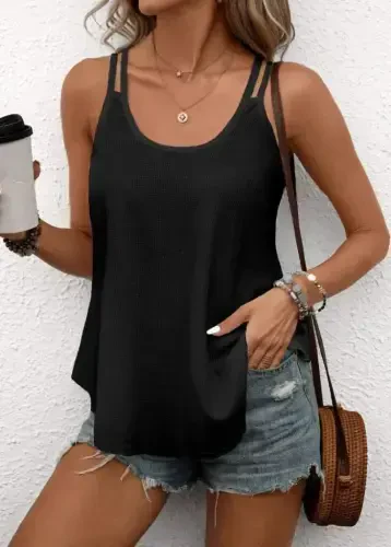 Women's Double Strap Square Neck Waffle Blouse - BÜYÜKBEDENIZ (1)