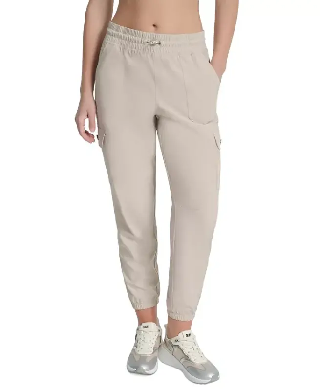 Women's Drawcord-Waist Cargo Jogger Pants - Pebble - DKNY