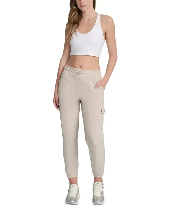 Women's Drawcord-Waist Cargo Jogger Pants - Pebble - 2