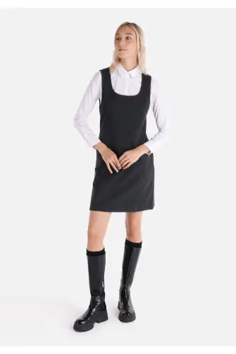 Women's dress, deep V-neck, pocket detail, anthracite. - 5