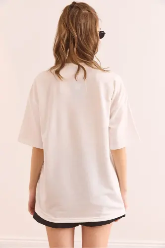 Women's Duck White Embroidery Detailed Relaxed Fit T-Shirt - 5