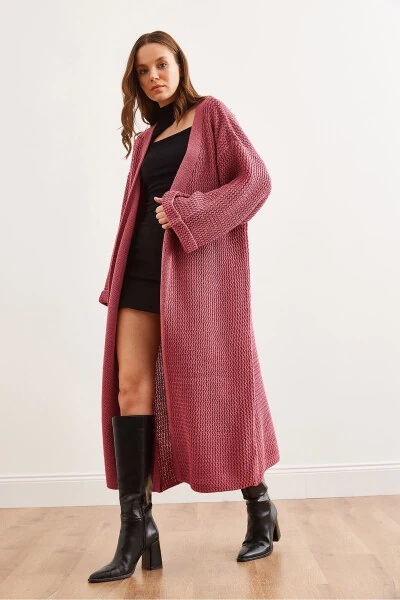 Women's Dusty Pink Cuffed Wrap Maxi Cardigan HRK-19000297 - 3