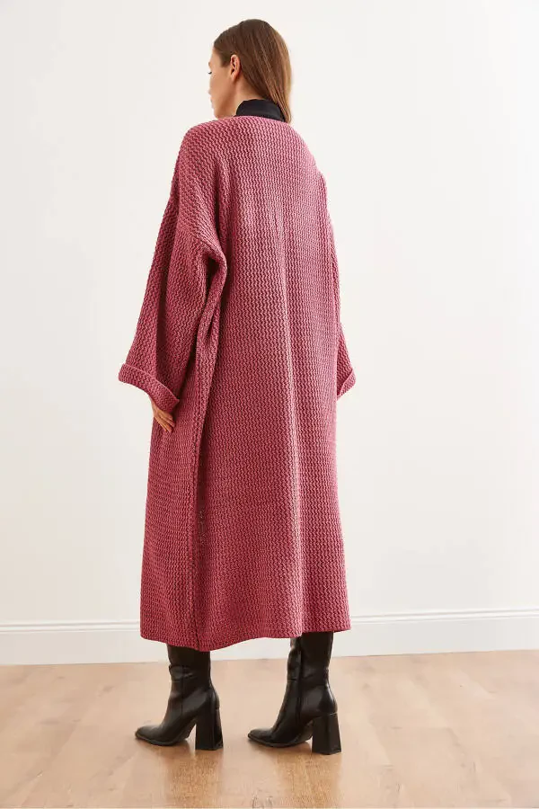 Women's Dusty Pink Cuffed Wrap Maxi Cardigan HRK-19000297 - 7