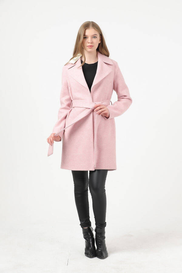 Women's Dusty Rose Melange Wide Collar Cashmere Coat - 1