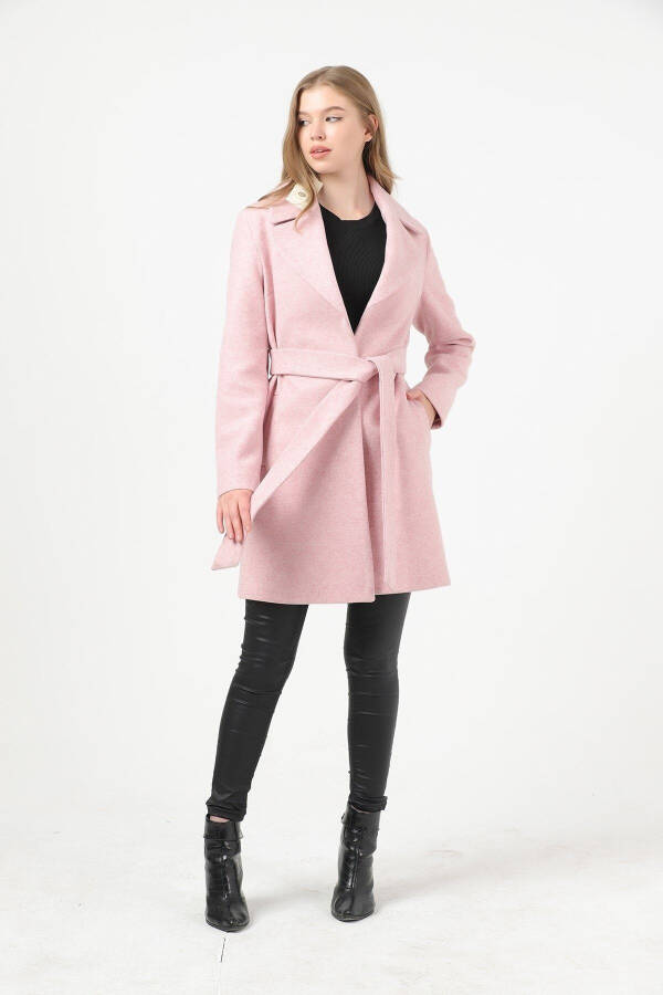 Women's Dusty Rose Melange Wide Collar Cashmere Coat - 2