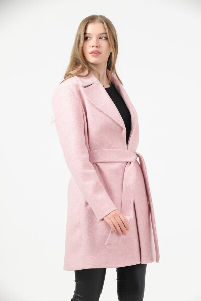 Women's Dusty Rose Melange Wide Collar Cashmere Coat - 3