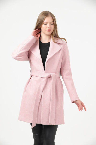 Women's Dusty Rose Melange Wide Collar Cashmere Coat - 4