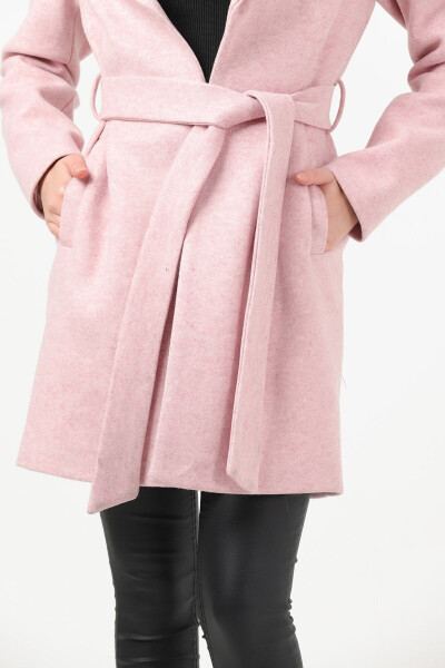 Women's Dusty Rose Melange Wide Collar Cashmere Coat - 5