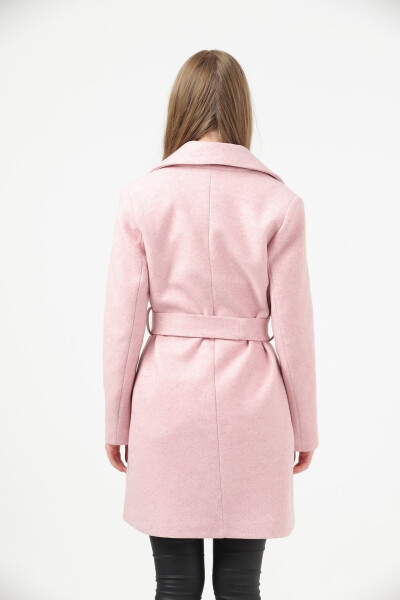 Women's Dusty Rose Melange Wide Collar Cashmere Coat - 6