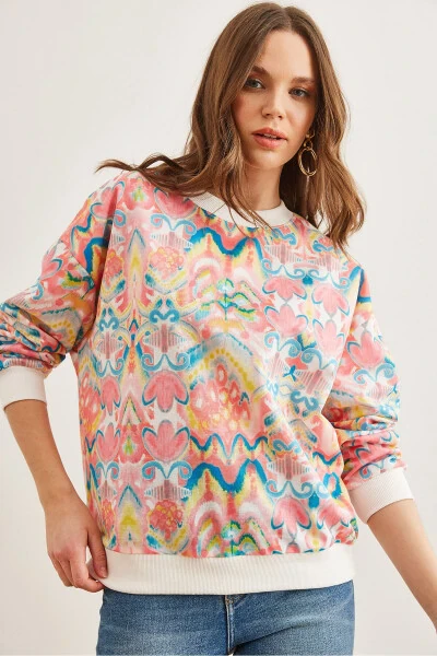 Women's Ebru Pink Basic Loose Sweatshirt SWT-19000457 - 3