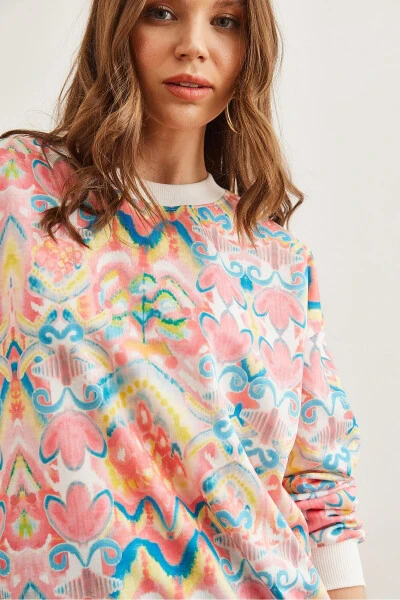 Women's Ebru Pink Basic Loose Sweatshirt SWT-19000457 - 6