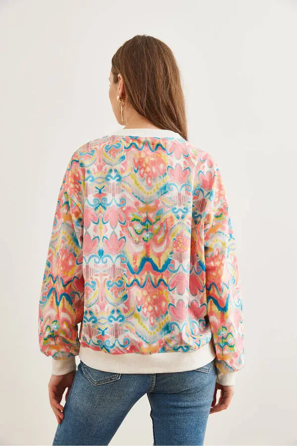 Women's Ebru Pink Basic Loose Sweatshirt SWT-19000457 - 7