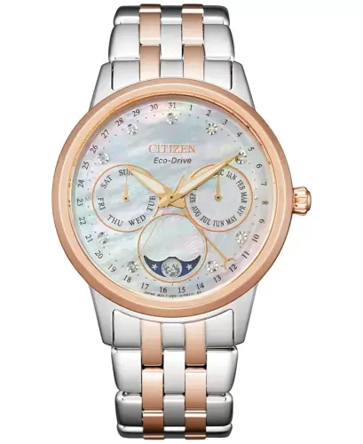 Women's Eco-Drive Calendrier Diamond Accent Two-Tone Stainless Steel Bracelet Watch 37mm-Rose Gold Two Tone - 1
