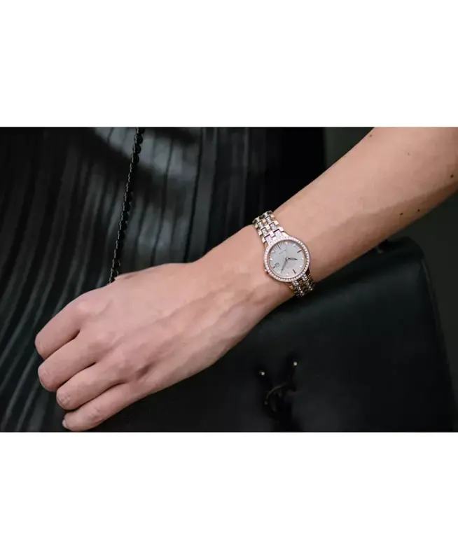 Women's Eco-Drive Crystal Accent Rose Gold-Tone Stainless Steel Bracelet Watch 28mm EW2348-56A - 3