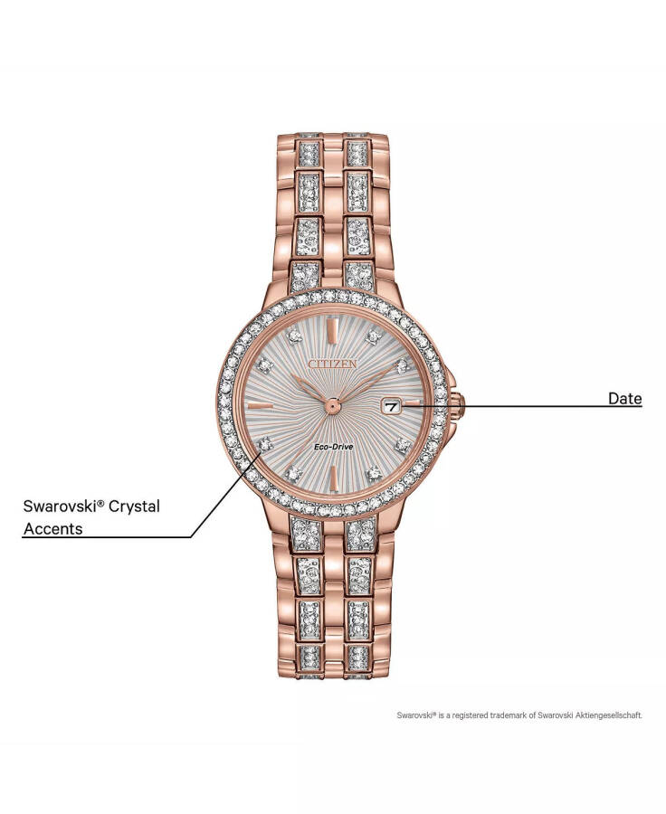 Women's Eco-Drive Crystal Accent Rose Gold-Tone Stainless Steel Bracelet Watch 28mm EW2348-56A No Color - 6