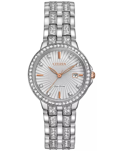 Women's Eco-Drive Crystal Accent Stainless Steel Bracelet Watch 28mm EW2340-58A No Color - 1