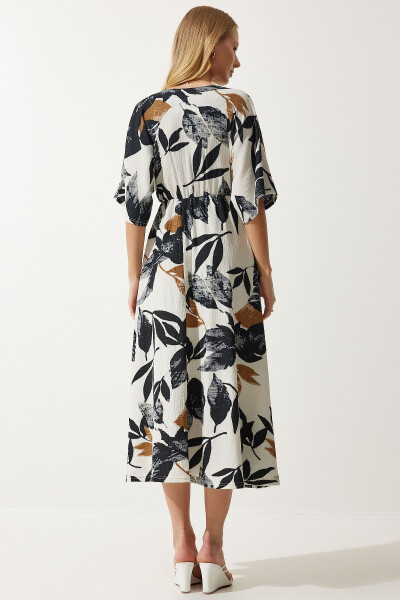 Women's Ecru Black Envelope Collar Patterned Knit Dress DK00167 - 6