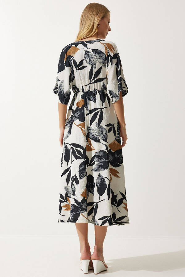 Women's Ecru Black Envelope Collar Patterned Knit Dress DK00167 - 6