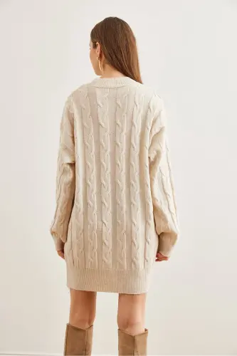 Women's Ecru Braided Knit Tunic Dress ELB-19002 - 7