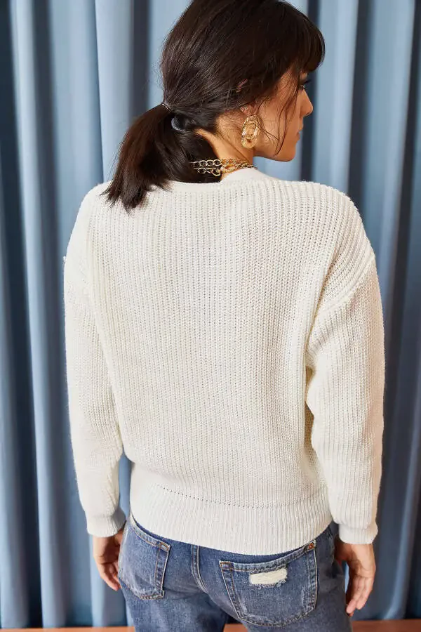 Women's Ecru Button Cardigan - 4