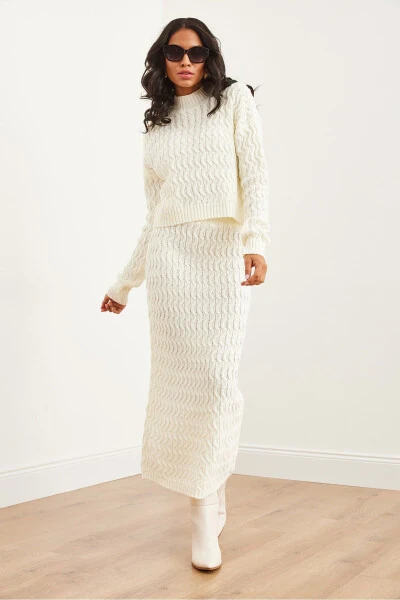 Women's Ecru Cable Knit Suit Bottoms TKM-19000315 - 3