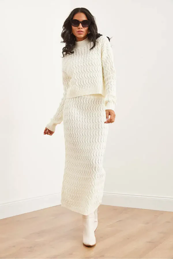 Women's Ecru Cable Knit Suit Bottoms TKM-19000315 - 3