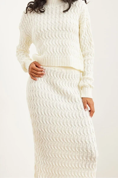 Women's Ecru Cable Knit Suit Bottoms TKM-19000315 - 5