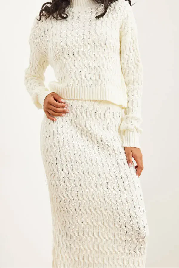 Women's Ecru Cable Knit Suit Bottoms TKM-19000315 - 5