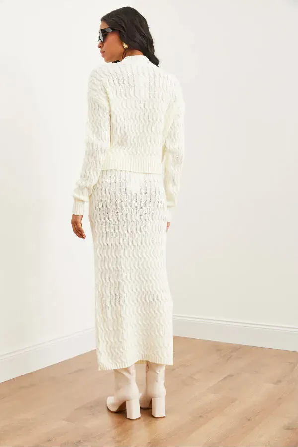 Women's Ecru Cable Knit Suit Bottoms TKM-19000315 - 6