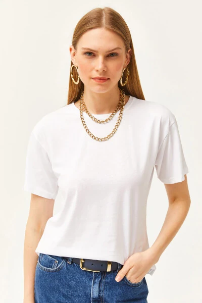 Women's Ecru Crew Neck Basic T-Shirt TSH-19000774 - OLALOOK (1)