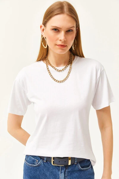 Women's Ecru Crew Neck Basic T-Shirt TSH-19000774 - 3