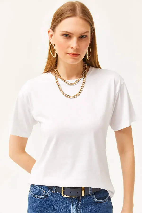 Women's Ecru Crew Neck Basic T-Shirt TSH-19000774 - 3