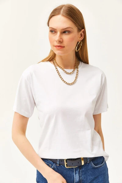 Women's Ecru Crew Neck Basic T-Shirt TSH-19000774 - 4