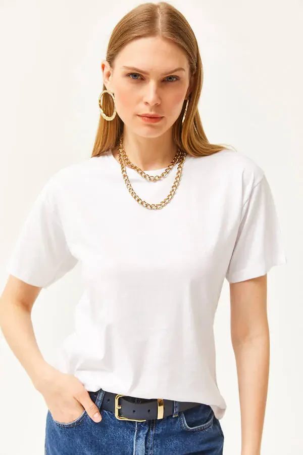 Women's Ecru Crew Neck Basic T-Shirt TSH-19000774 - 5