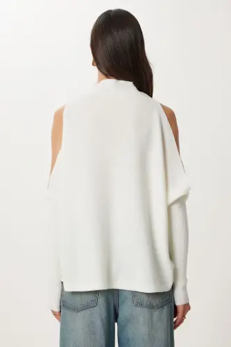 Women's Ecru Cut Out Detailed Oversize Knitted Sweater AS - 6