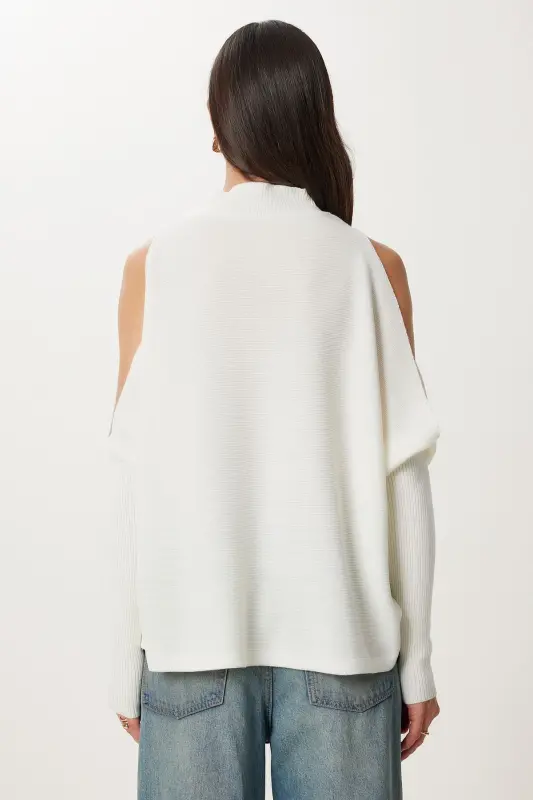 Women's Ecru Cut Out Detailed Oversize Knitted Sweater AS - 6