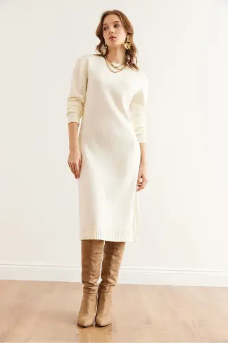 Women's Ecru Dress Fisherman's Sweater Knitted Suit TKM-19 - 3