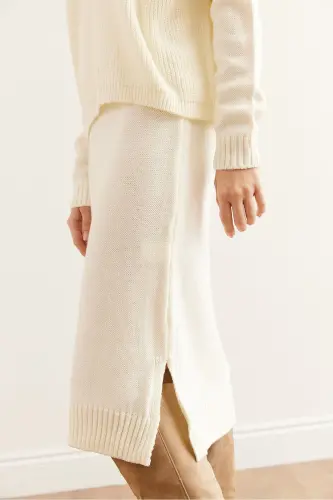 Women's Ecru Dress Fisherman's Sweater Knitted Suit TKM-19 - 7